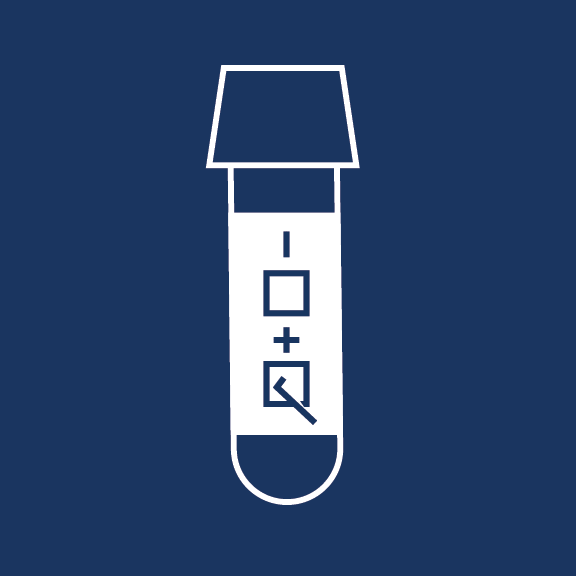 A line-drawn icon of a std testing tube with a check mark showing the test is positive.